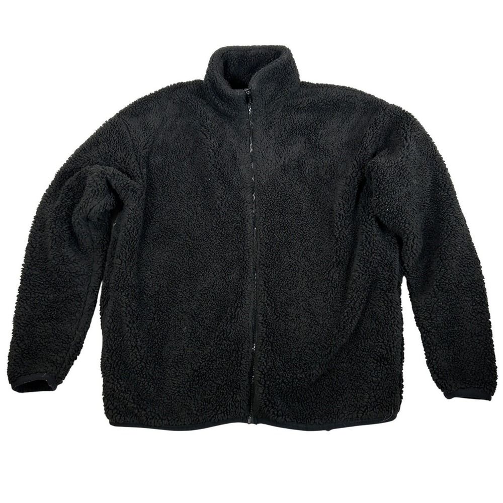 Victoria Secret PINK Black Sherpa Fleece Full Zip Jacket XS Mock Neck Teddy